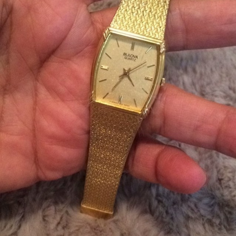 Bulova Quartz Gold Watch With Textured Band